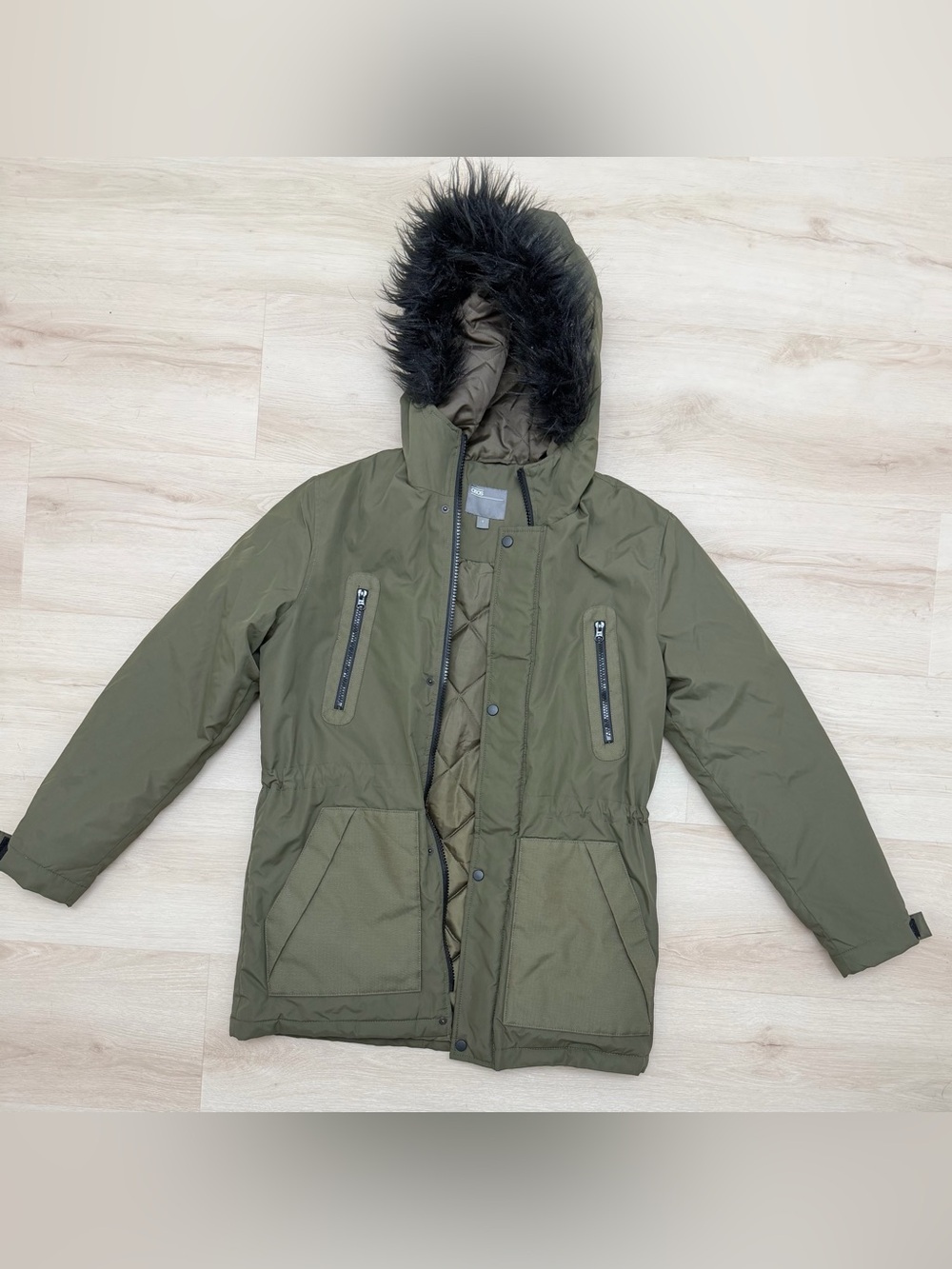 ASOS Premium Khaki Winter Parka with Faux Fur Hood